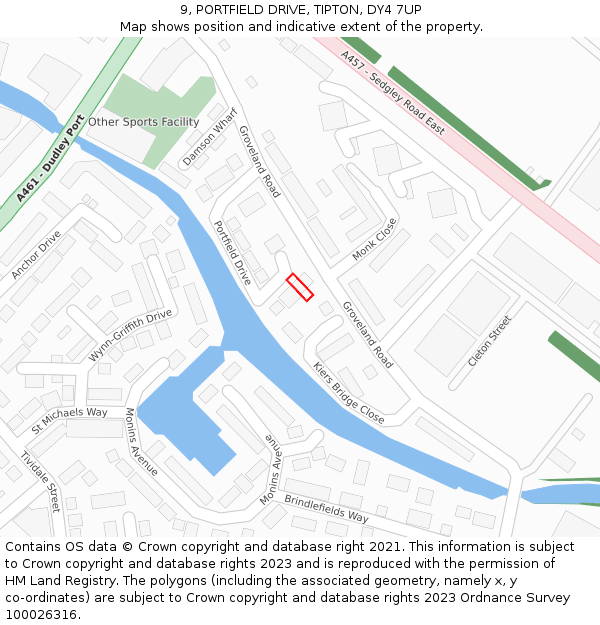 9, PORTFIELD DRIVE, TIPTON, DY4 7UP: Location map and indicative extent of plot