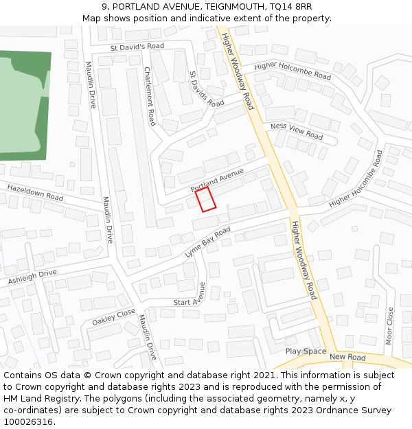 9, PORTLAND AVENUE, TEIGNMOUTH, TQ14 8RR: Location map and indicative extent of plot