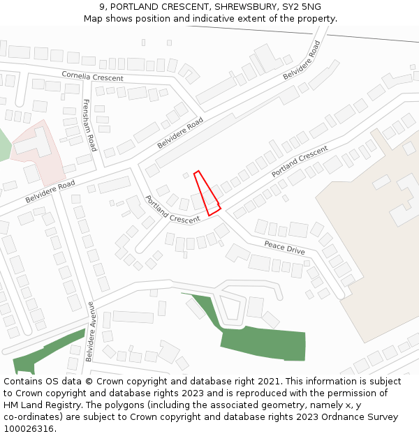 9, PORTLAND CRESCENT, SHREWSBURY, SY2 5NG: Location map and indicative extent of plot