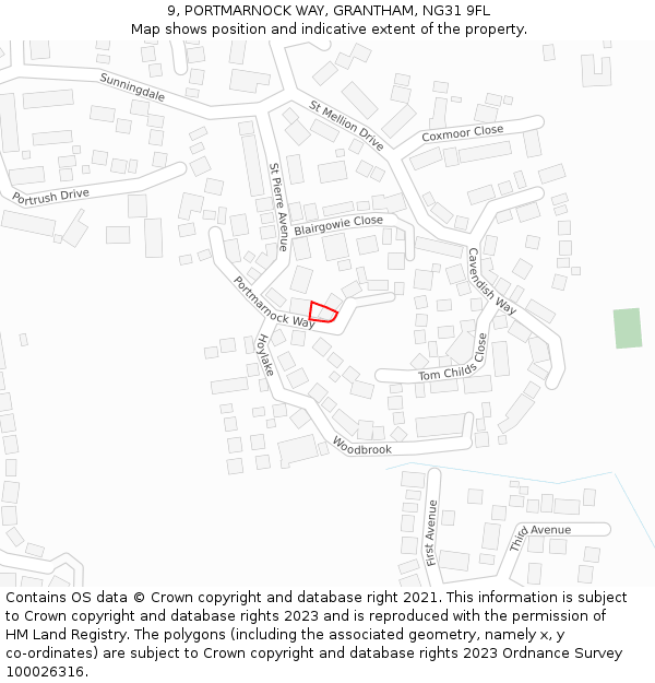 9, PORTMARNOCK WAY, GRANTHAM, NG31 9FL: Location map and indicative extent of plot