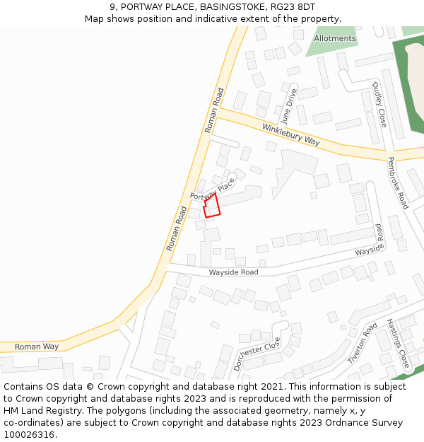 9, PORTWAY PLACE, BASINGSTOKE, RG23 8DT: Location map and indicative extent of plot