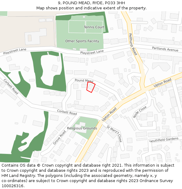 9, POUND MEAD, RYDE, PO33 3HH: Location map and indicative extent of plot