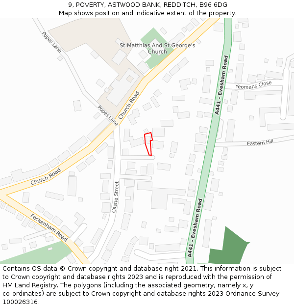 9, POVERTY, ASTWOOD BANK, REDDITCH, B96 6DG: Location map and indicative extent of plot