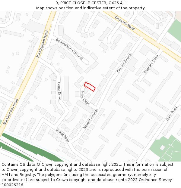 9, PRICE CLOSE, BICESTER, OX26 4JH: Location map and indicative extent of plot