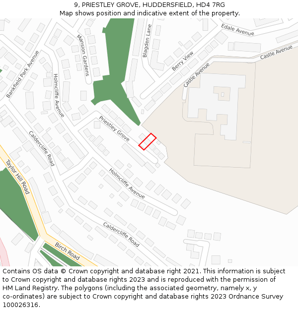 9, PRIESTLEY GROVE, HUDDERSFIELD, HD4 7RG: Location map and indicative extent of plot