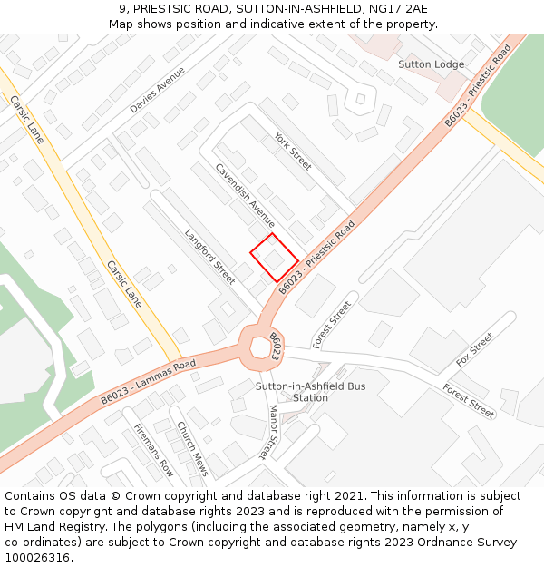 9, PRIESTSIC ROAD, SUTTON-IN-ASHFIELD, NG17 2AE: Location map and indicative extent of plot