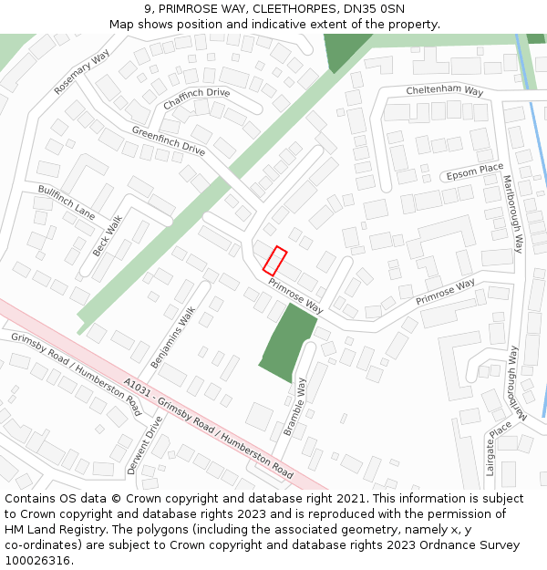 9, PRIMROSE WAY, CLEETHORPES, DN35 0SN: Location map and indicative extent of plot