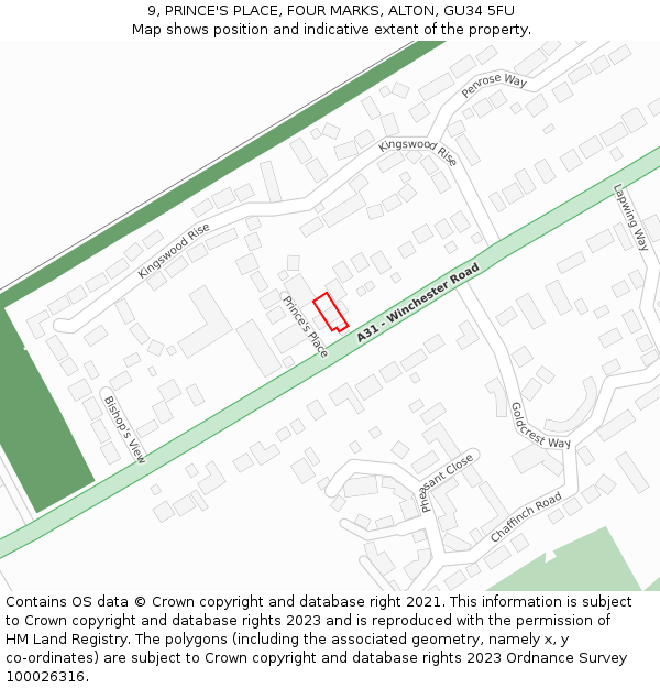 9, PRINCE'S PLACE, FOUR MARKS, ALTON, GU34 5FU: Location map and indicative extent of plot