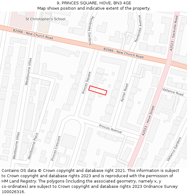 9, PRINCES SQUARE, HOVE, BN3 4GE: Location map and indicative extent of plot