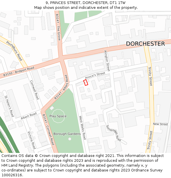 9, PRINCES STREET, DORCHESTER, DT1 1TW: Location map and indicative extent of plot