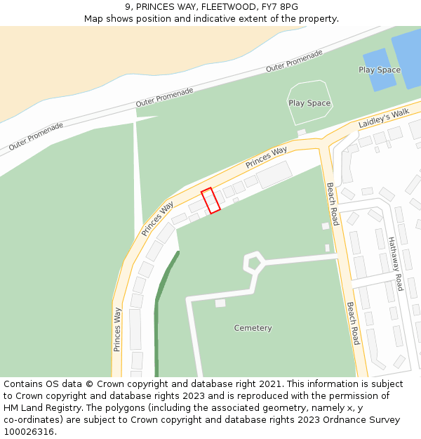 9, PRINCES WAY, FLEETWOOD, FY7 8PG: Location map and indicative extent of plot