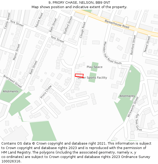 9, PRIORY CHASE, NELSON, BB9 0NT: Location map and indicative extent of plot