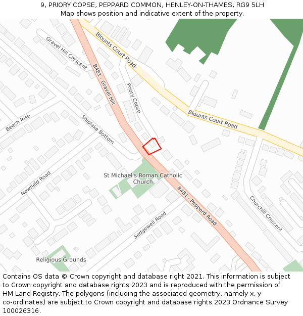 9, PRIORY COPSE, PEPPARD COMMON, HENLEY-ON-THAMES, RG9 5LH: Location map and indicative extent of plot