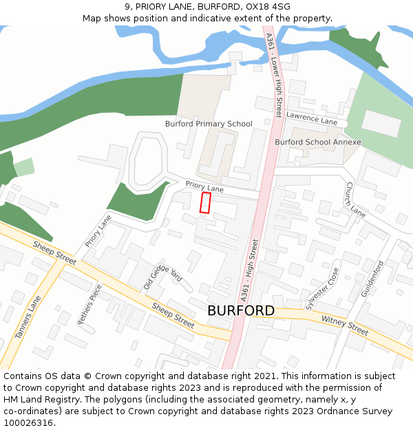 9, PRIORY LANE, BURFORD, OX18 4SG: Location map and indicative extent of plot