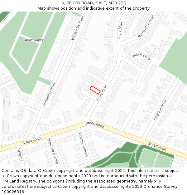 9, PRIORY ROAD, SALE, M33 2BS: Location map and indicative extent of plot