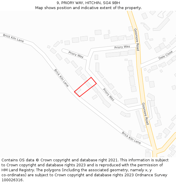 9, PRIORY WAY, HITCHIN, SG4 9BH: Location map and indicative extent of plot