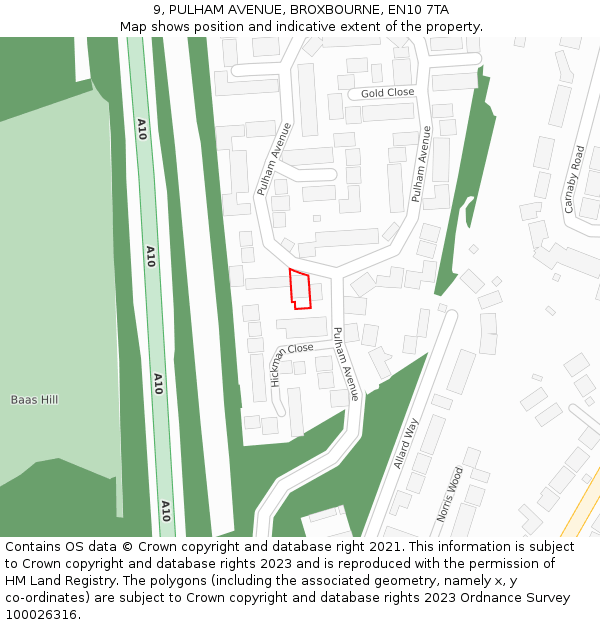 9, PULHAM AVENUE, BROXBOURNE, EN10 7TA: Location map and indicative extent of plot
