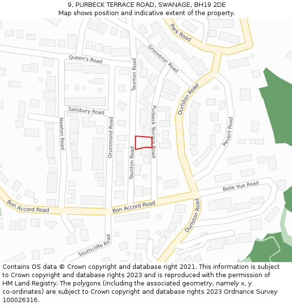 9, PURBECK TERRACE ROAD, SWANAGE, BH19 2DE: Location map and indicative extent of plot