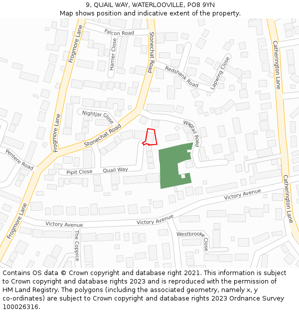 9, QUAIL WAY, WATERLOOVILLE, PO8 9YN: Location map and indicative extent of plot