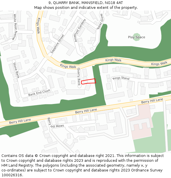 9, QUARRY BANK, MANSFIELD, NG18 4AT: Location map and indicative extent of plot