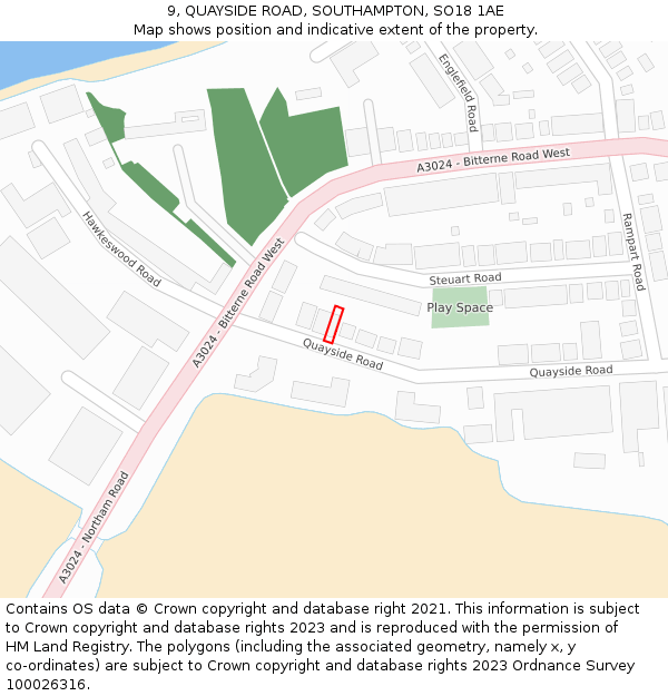 9, QUAYSIDE ROAD, SOUTHAMPTON, SO18 1AE: Location map and indicative extent of plot