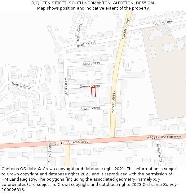 9, QUEEN STREET, SOUTH NORMANTON, ALFRETON, DE55 2AL: Location map and indicative extent of plot