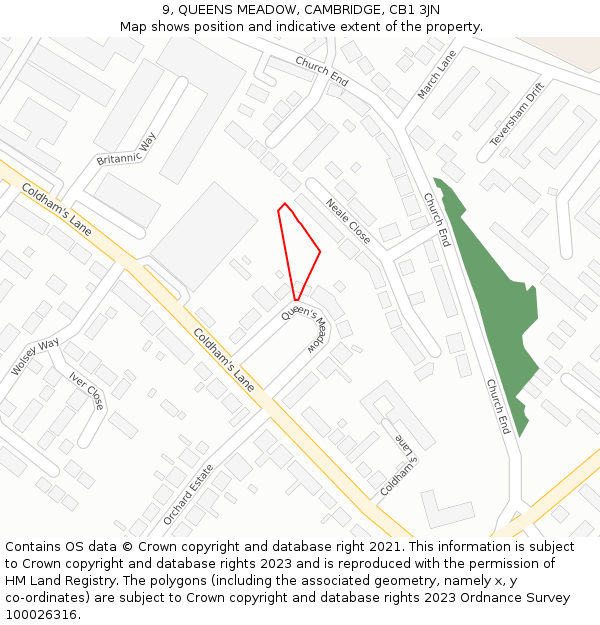 9, QUEENS MEADOW, CAMBRIDGE, CB1 3JN: Location map and indicative extent of plot