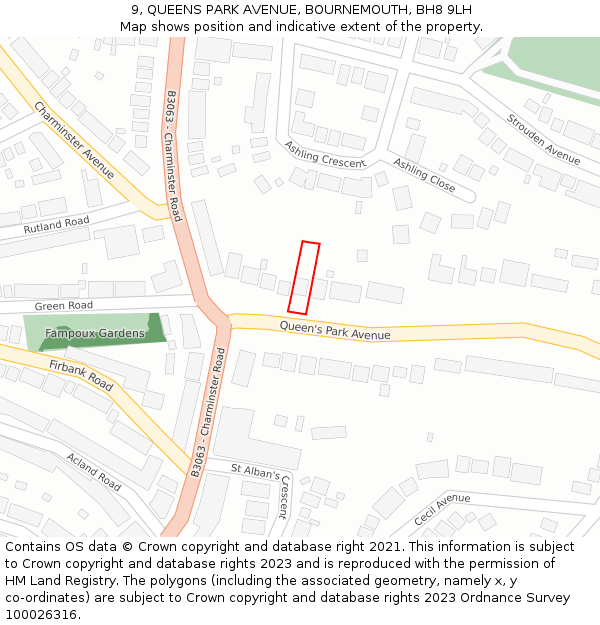9, QUEENS PARK AVENUE, BOURNEMOUTH, BH8 9LH: Location map and indicative extent of plot