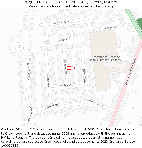 9, QUINTIN CLOSE, BRACEBRIDGE HEATH, LINCOLN, LN4 2LW: Location map and indicative extent of plot