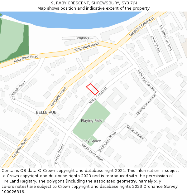 9, RABY CRESCENT, SHREWSBURY, SY3 7JN: Location map and indicative extent of plot