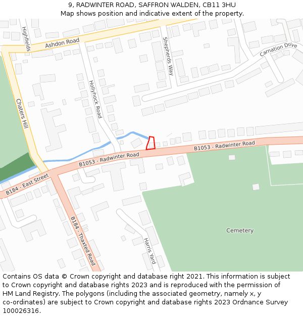 9, RADWINTER ROAD, SAFFRON WALDEN, CB11 3HU: Location map and indicative extent of plot