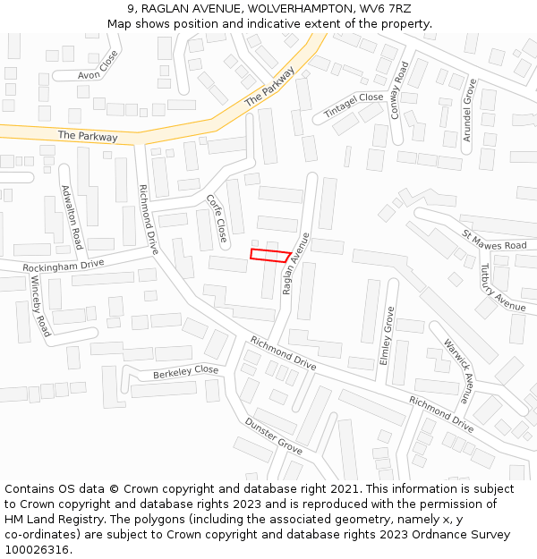 9, RAGLAN AVENUE, WOLVERHAMPTON, WV6 7RZ: Location map and indicative extent of plot