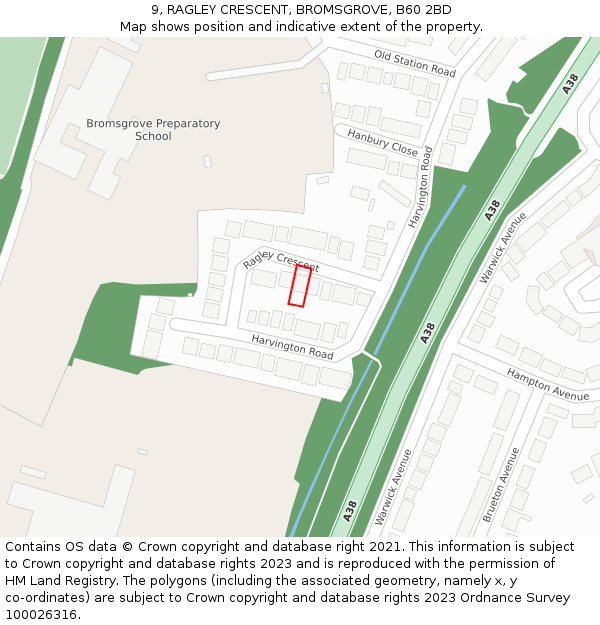 9, RAGLEY CRESCENT, BROMSGROVE, B60 2BD: Location map and indicative extent of plot