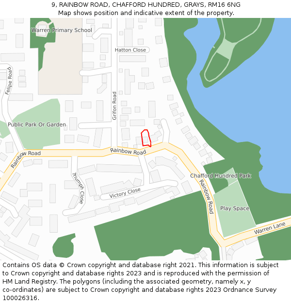 9, RAINBOW ROAD, CHAFFORD HUNDRED, GRAYS, RM16 6NG: Location map and indicative extent of plot