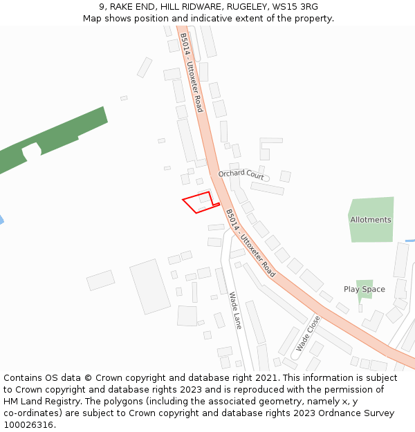 9, RAKE END, HILL RIDWARE, RUGELEY, WS15 3RG: Location map and indicative extent of plot