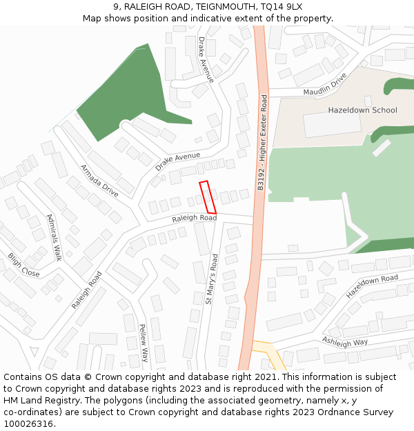 9, RALEIGH ROAD, TEIGNMOUTH, TQ14 9LX: Location map and indicative extent of plot