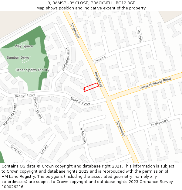 9, RAMSBURY CLOSE, BRACKNELL, RG12 8GE: Location map and indicative extent of plot