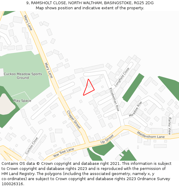 9, RAMSHOLT CLOSE, NORTH WALTHAM, BASINGSTOKE, RG25 2DG: Location map and indicative extent of plot