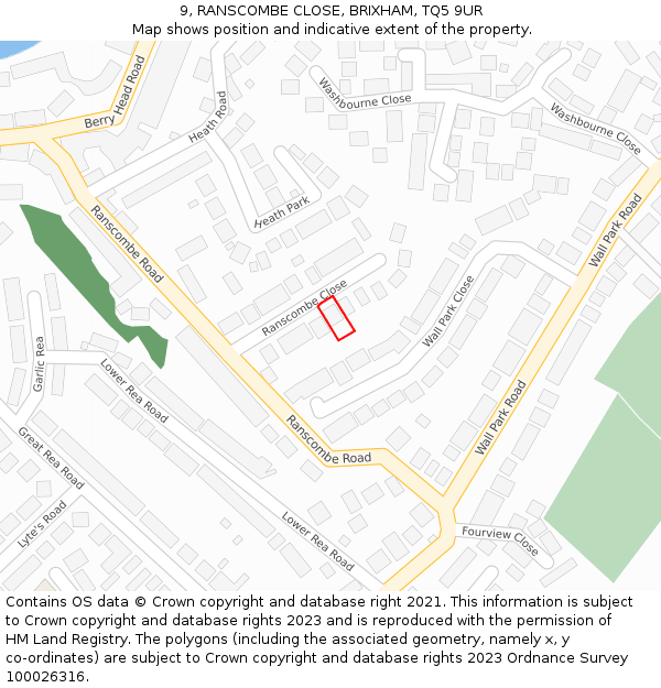 9, RANSCOMBE CLOSE, BRIXHAM, TQ5 9UR: Location map and indicative extent of plot