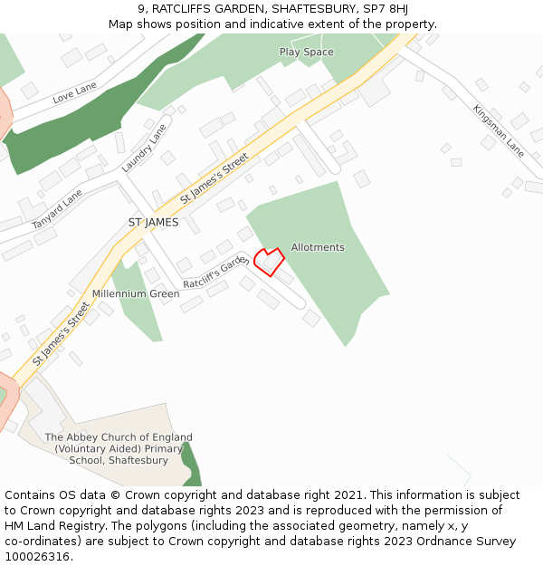 9, RATCLIFFS GARDEN, SHAFTESBURY, SP7 8HJ: Location map and indicative extent of plot