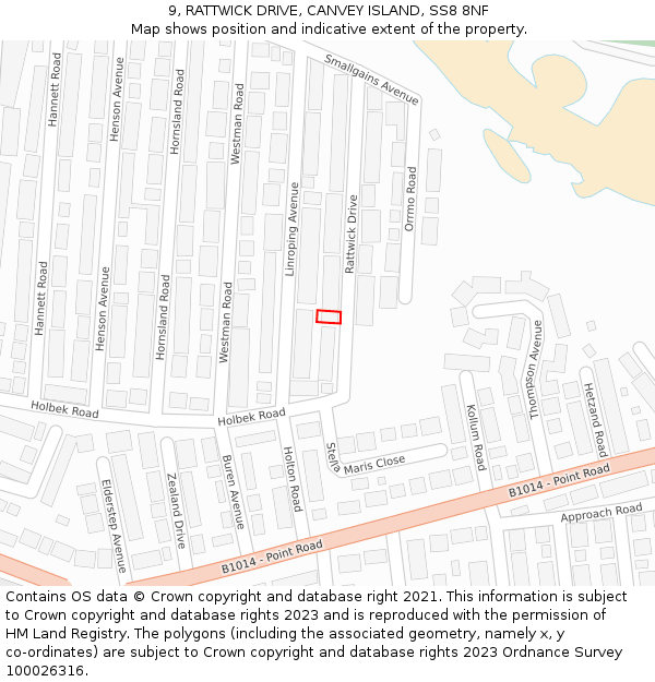 9, RATTWICK DRIVE, CANVEY ISLAND, SS8 8NF: Location map and indicative extent of plot