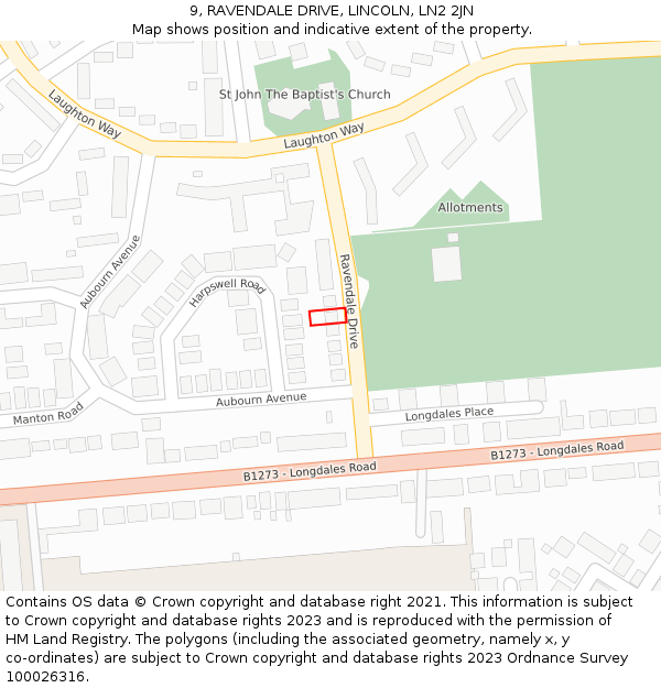 9, RAVENDALE DRIVE, LINCOLN, LN2 2JN: Location map and indicative extent of plot