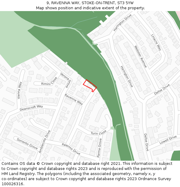 9, RAVENNA WAY, STOKE-ON-TRENT, ST3 5YW: Location map and indicative extent of plot