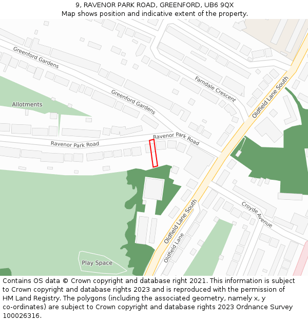 9, RAVENOR PARK ROAD, GREENFORD, UB6 9QX: Location map and indicative extent of plot