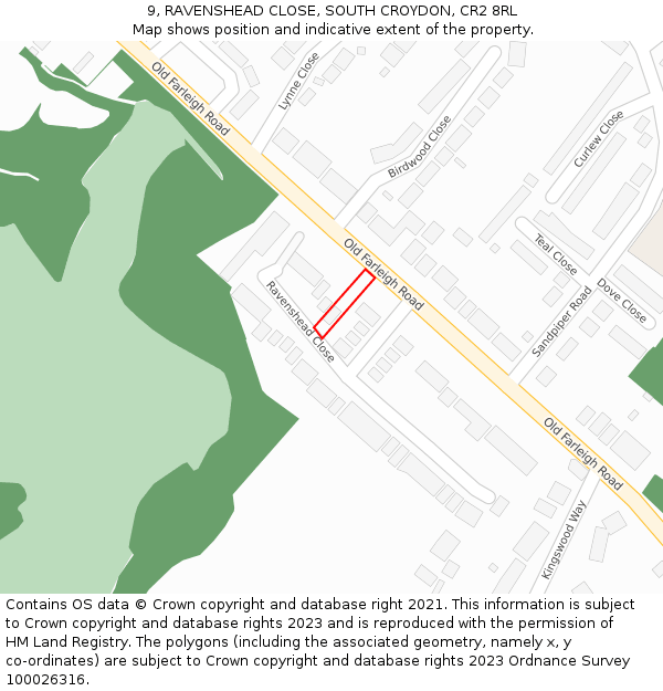 9, RAVENSHEAD CLOSE, SOUTH CROYDON, CR2 8RL: Location map and indicative extent of plot