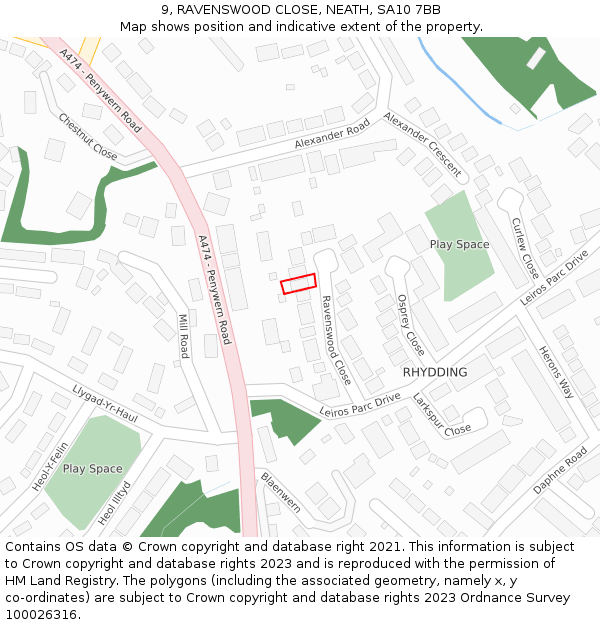 9, RAVENSWOOD CLOSE, NEATH, SA10 7BB: Location map and indicative extent of plot