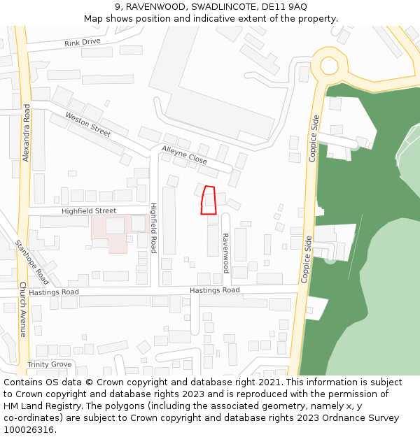 9, RAVENWOOD, SWADLINCOTE, DE11 9AQ: Location map and indicative extent of plot