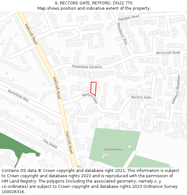 9, RECTORS GATE, RETFORD, DN22 7TX: Location map and indicative extent of plot