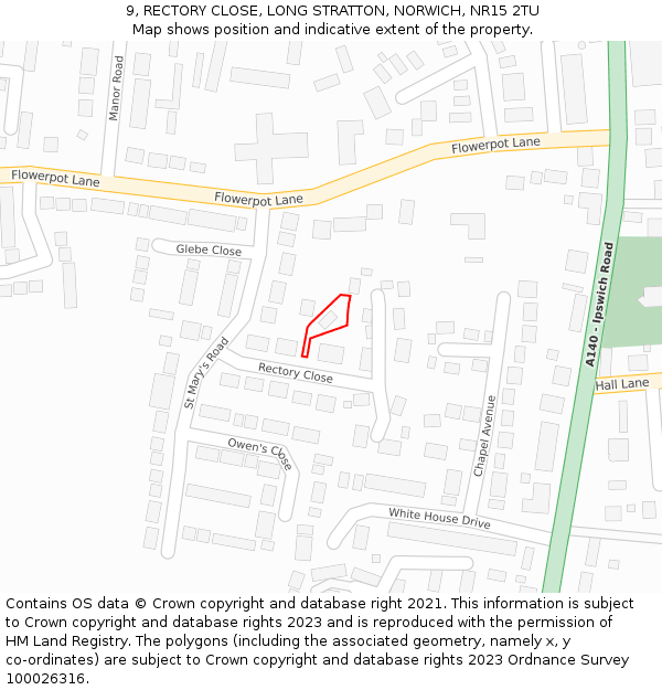 9, RECTORY CLOSE, LONG STRATTON, NORWICH, NR15 2TU: Location map and indicative extent of plot