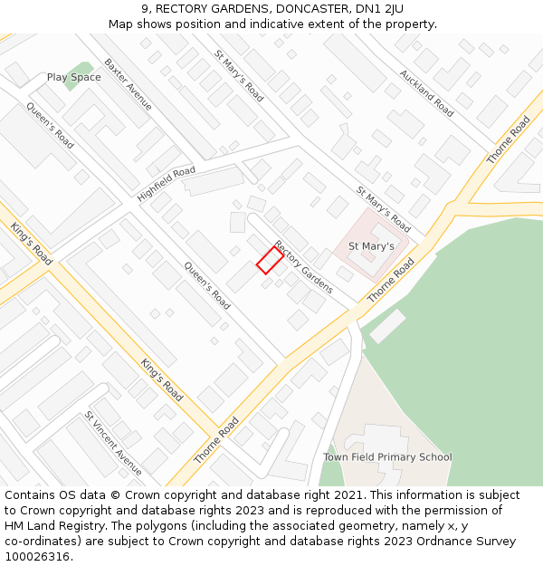 9, RECTORY GARDENS, DONCASTER, DN1 2JU: Location map and indicative extent of plot